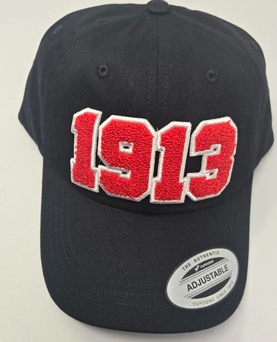 1913 Chenille Patch Adjustable Baseball Cap – Black