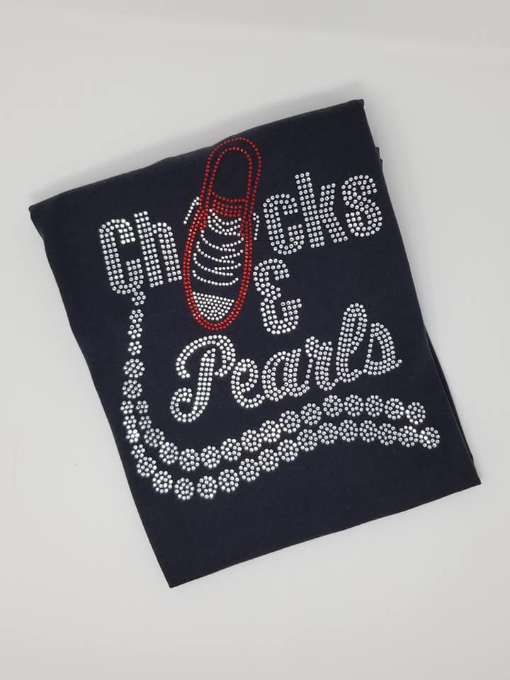 Ladies' Chucks & Pearls RHINESTONE Tee