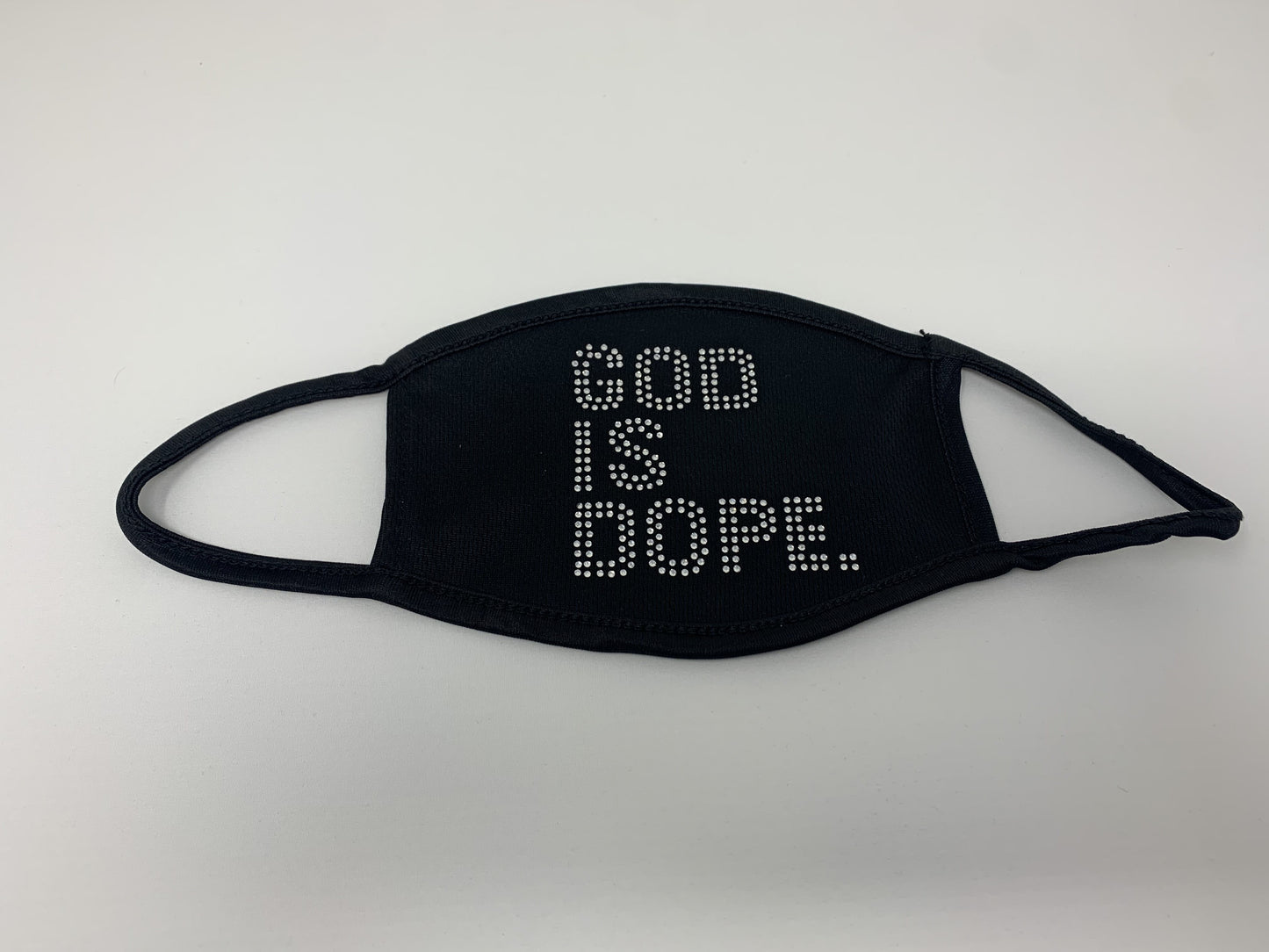 God is Dope Rhinestone Mask- Silver