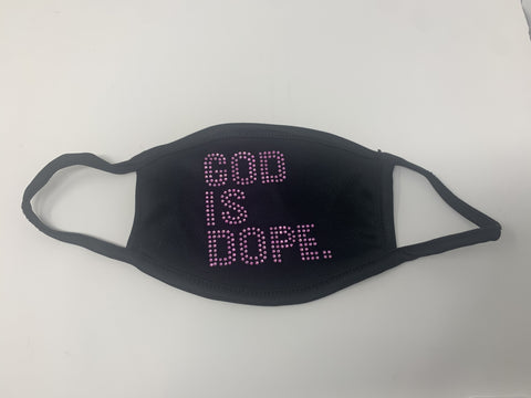 God is Dope Rhinestone Mask- Pink