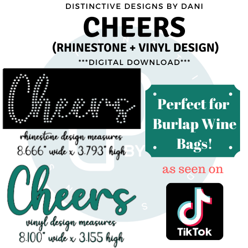 **Digital .SVG File**  "CHEERS" Rhinestone + Vinyl Design